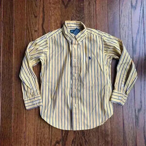 Ralph Lauren Boys 5 Yellow Button-Down w/Blue White Vertical Stripes - EUC!!